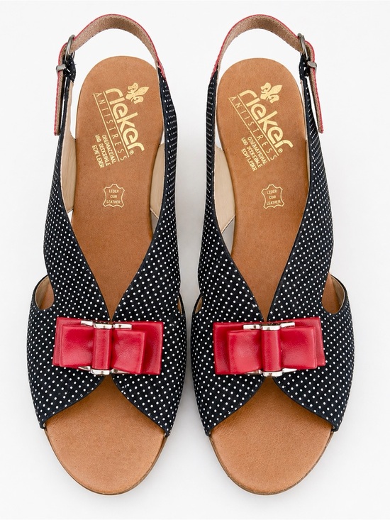 Rieker Shoes - Rieker Antistress - Coquette Pin-up - Polka Dot Bow Wedge Sandals - Size 41